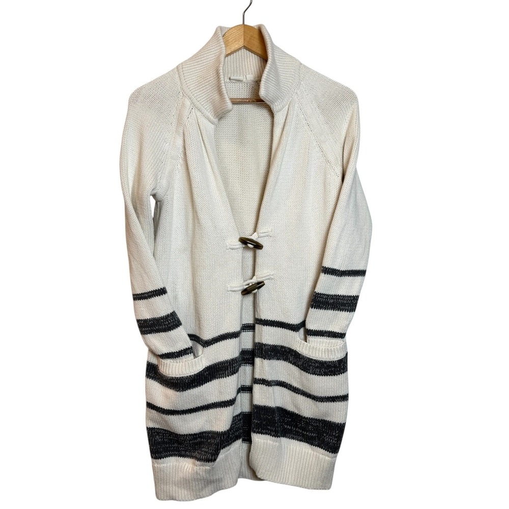 Gap Womens Snow Cap White Striped Cotton Toggle Collar Cardigan Sweater XS